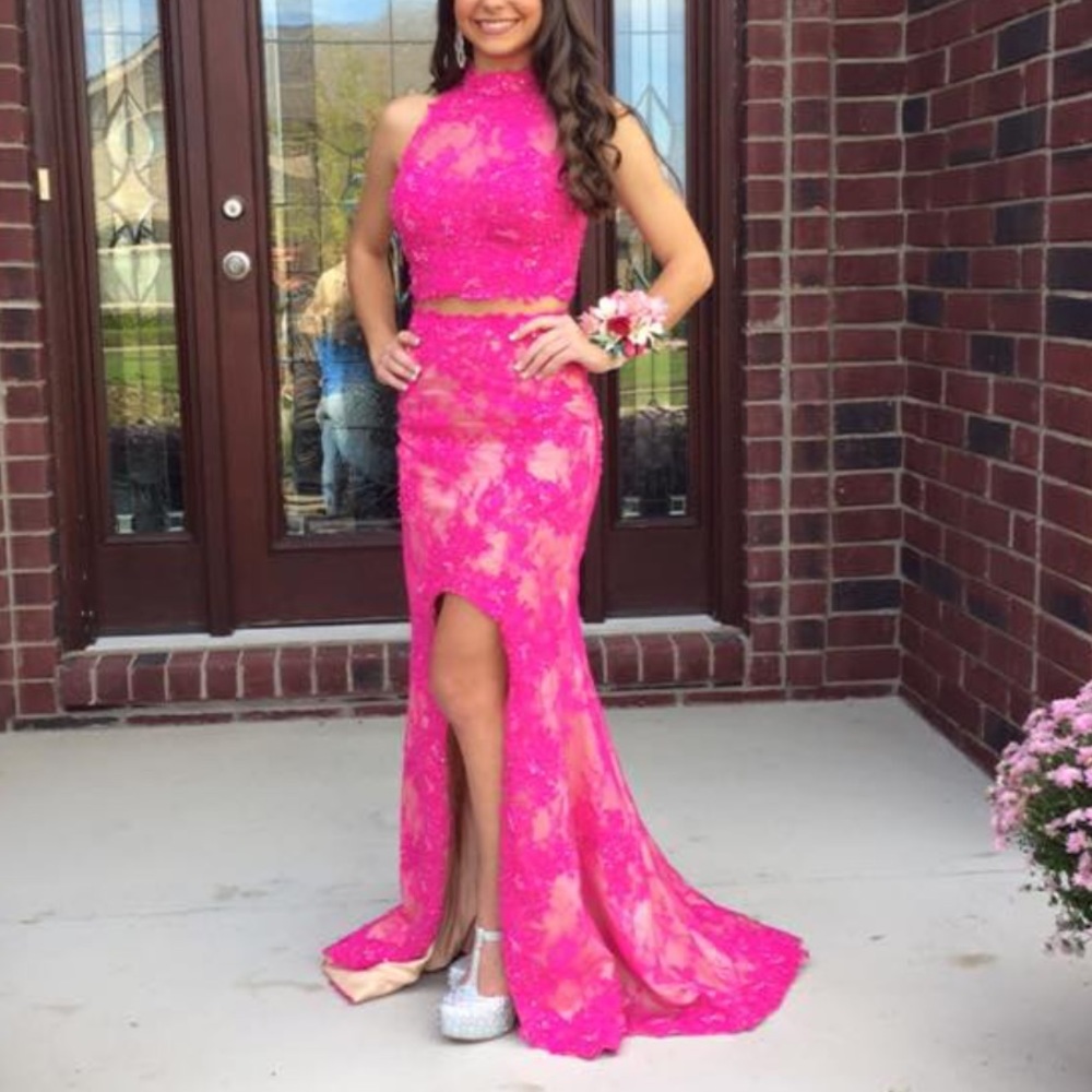 Pink lace 2 piece dress